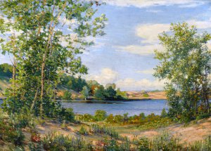 Famous paintings of Waterfront: A View Across the Lake, Saugatuck, Michigan