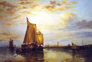 Famous paintings of Ships: Dort, The Dort Packet-Boat From Rotterdam Becalmed