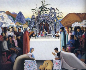 Joseph Stella, Men, Women, and Crianзas around the World United Around Jesus, Painting on canvas