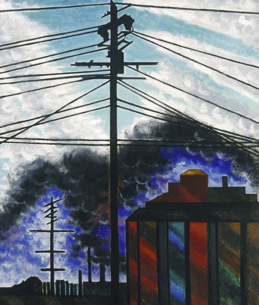 Telegraph Poles with Buildings. The painting by Joseph Stella