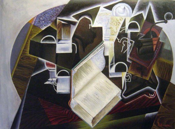 Book, Pipe And Glasses. The painting by Juan Gris