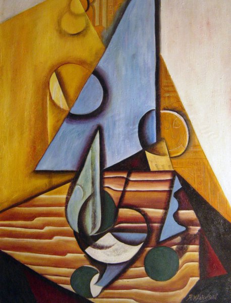 Bottle And Glass On A Table. The painting by Juan Gris