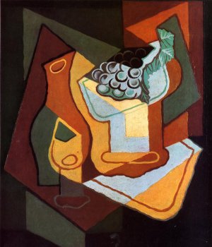 Juan Gris, Bottle, Wine Glass and Fruit Bowl, Painting on canvas