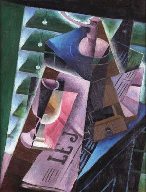 Juan Gris, Coffee Grinder and Glass, Painting on canvas