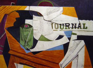 Juan Gris, Fruit Bowl, Book And Newspaper, Painting on canvas