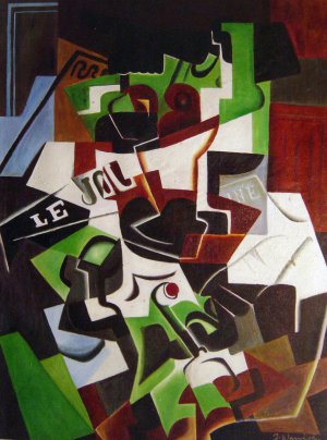 Juan Gris, Fruit Bowl, Pipe And Newspaper, Painting on canvas