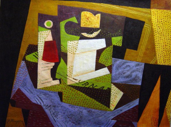 Fruit Dish On A Blue Tablecloth. The painting by Juan Gris