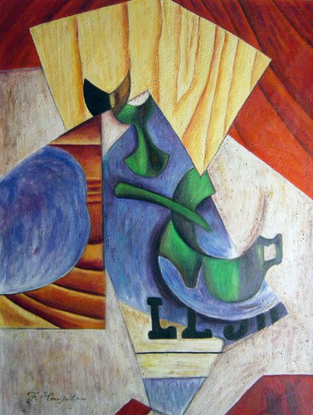 Glass, Cup And Newspaper. The painting by Juan Gris