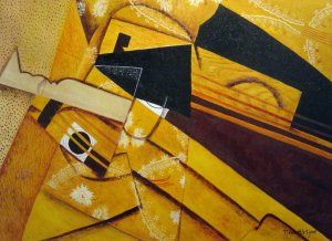Juan Gris, Guitar And Glass, Painting on canvas