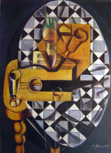 Guitar, Glasses And Bottle. The painting by Juan Gris