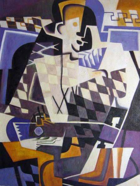 Harlequin With A Guitar. The painting by Juan Gris