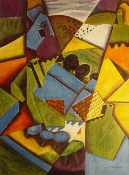 Landscape With Houses In Ceret. The painting by Juan Gris