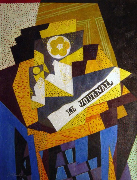 Newspaper And Fruit Dish. The painting by Juan Gris