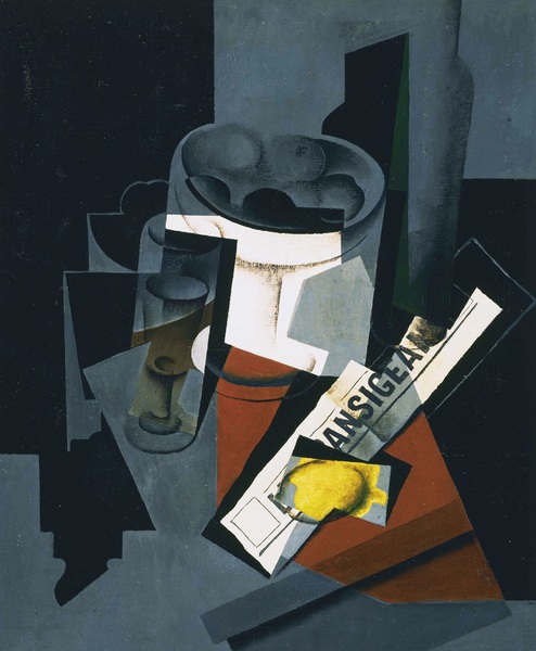 Still Life with Newspaper . The painting by Juan Gris