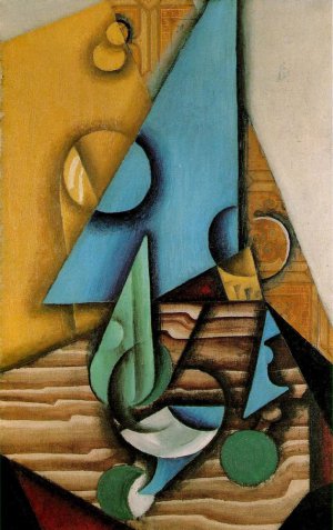 Juan Gris, The Bottle and Glass on a Table, Painting on canvas