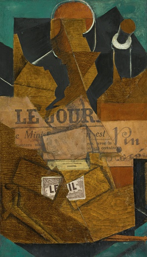 Juan Gris, Tobaaco, Journal and Bottle of Wine, Painting on canvas