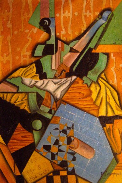 Violin And Checkerboard. The painting by Juan Gris