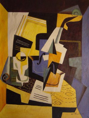 Juan Gris, Violin and Glass, Painting on canvas