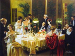 Dinner Party, Jules Alexandre Grun, Art Paintings