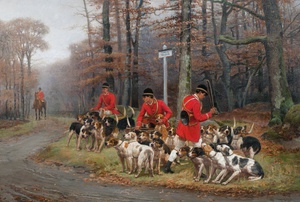 Reproduction oil paintings - Jules-Bertrand Gelibert - Listening to the Hounds Throwing Off