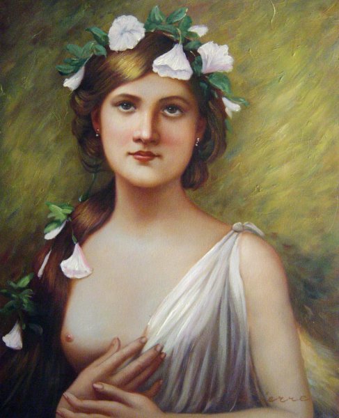 Young Woman With Morning Glories In Her Hair. The painting by Jules-Joseph Lefebvre