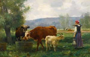 Julien Dupre, A Shepherdess with Milk from Her Flock, Painting on canvas