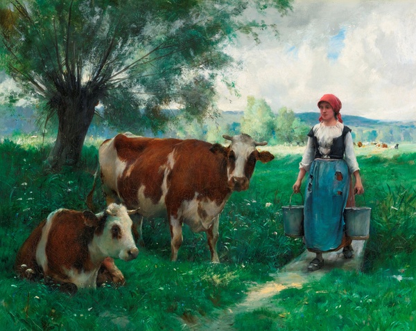 Milkmaid with Her Cows at Pasture. The painting by Julien Dupre