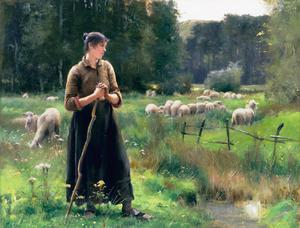 Julien Dupre, Peasant Girl with Sheep, Painting on canvas