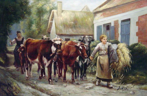 Returning From The Fields. The painting by Julien Dupre