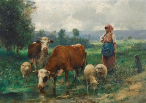 Reproduction oil paintings - Julien Dupre - Shepherdess with her Flock