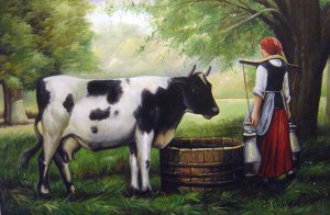 Julien Dupre, The Milkmaid, Painting on canvas