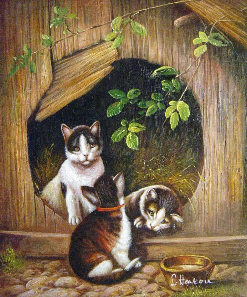 Playful Kittens. The painting by Julius Adam