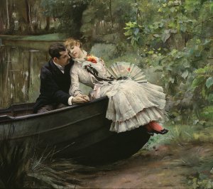 Julius LeBlanc Stewart, A Romantic Embrace, Painting on canvas