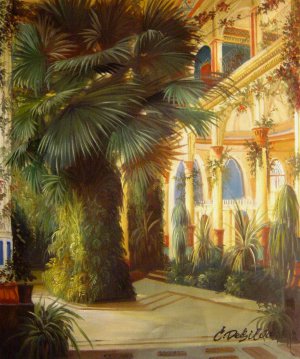 Karl Blechen, An Interior Of A Palm House, Painting on canvas