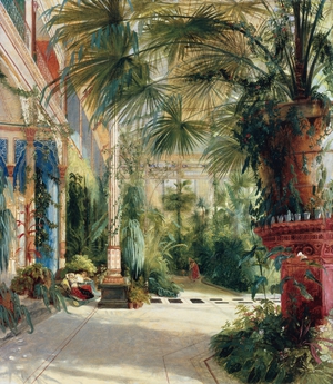Famous paintings of House Scenes: A Interior of a Palm House (Das Innere des Palmenhauses)