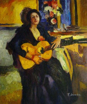 Lady With Guitar, Konstantin Korovin, Art Paintings