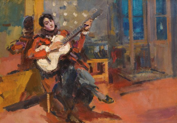 The Guitar Player, 1915. The painting by Konstantin Korovin