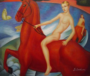 Bathing The Red Horse, Kuzma Petrov-Vodkin, Art Paintings