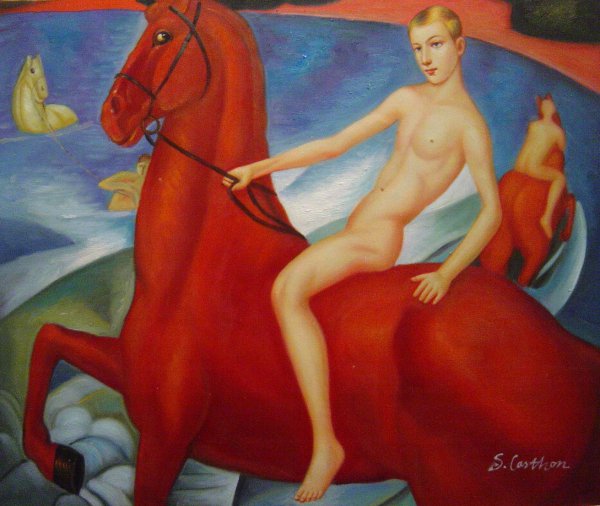 Bathing The Red Horse. The painting by Kuzma Petrov-Vodkin