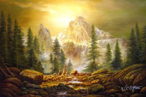 L. Jacobsen, A Mountain Stream In The Rockies, Painting on canvas