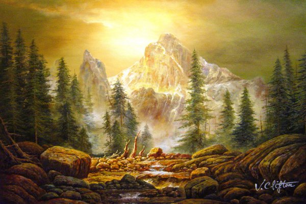 A Mountain Stream In The Rockies. The painting by L. Jacobsen