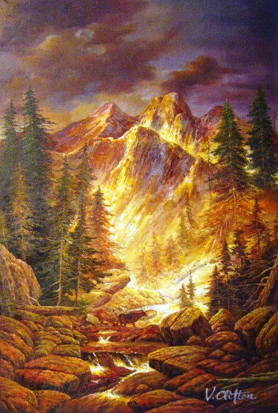 Deer In The Canyon. The painting by L. Jacobsen