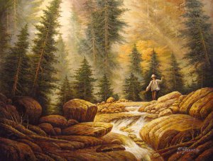 Reproduction oil paintings - L. Jacobsen - Fly Fisherman In The Rocky Mountains