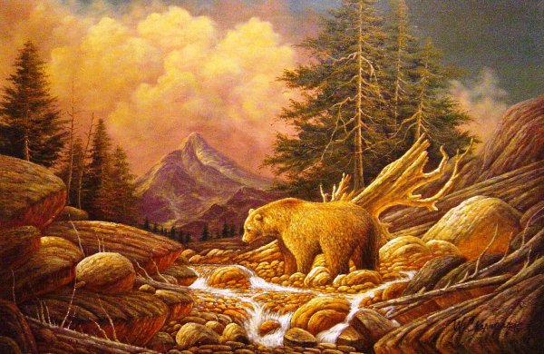 Grizzly Bear In The Rocky Mountains. The painting by L. Jacobsen