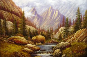 L. Jacobsen, Grizzly Bear In The Rocky Mountains, Painting on canvas
