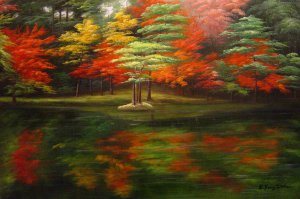 Our Originals, Lake Reflection With Autumn Colors, Painting on canvas