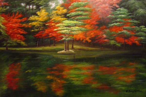 Lake Reflection With Autumn Colors. The painting by Our Originals