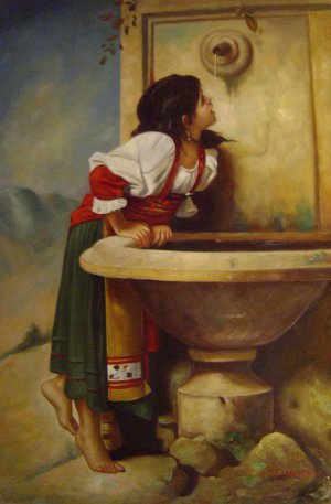 Leon Bonnat, Girl At A Fountain, Painting on canvas