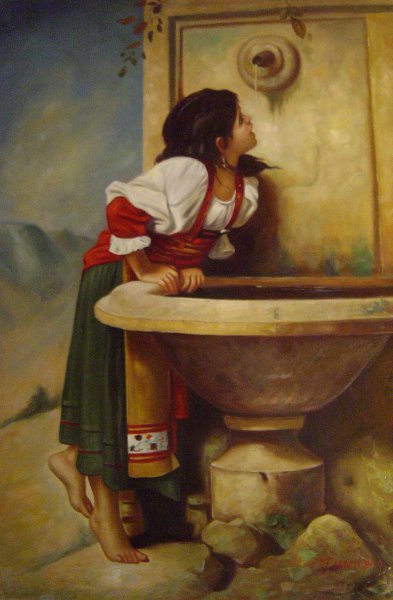 Girl At A Fountain. The painting by Leon Bonnat
