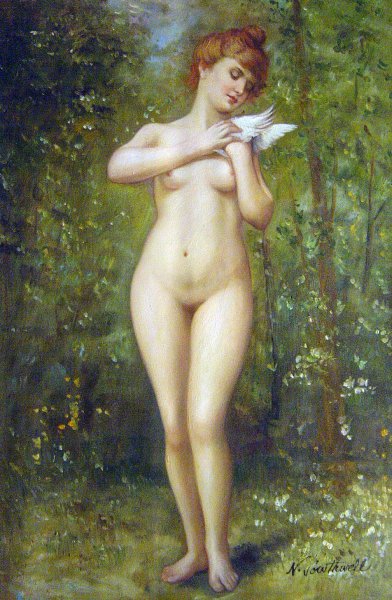 Venus With A Dove. The painting by Leon Jean Basile Perrault